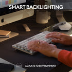 Logitech MX Mechanical Mini for Mac Minimalist Wireless Illuminated Keyboard - Tactile Quiet Keys - Pale Grey-Smart illumination: Backlit keys light up the moment your hands approach the cordless keyboard and automatically adjust to suit changing lighting conditions