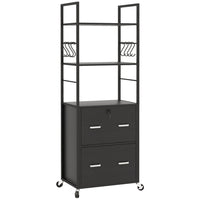 Vinsetto Vertical Filing Cabinet with Wheels - Black-Three open shelves are used to store and display