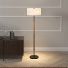 Hudson&Canal Simone 2-Light Floor Lamp with Fabric Shade - Blackened Bronze/Rustic Oak/White-Includes a 8 ft. cord with rotary socket switch