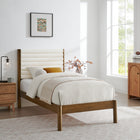 Modway Olea Channel Tufted Boucle Solid Wood Twin Platform Bed - Feather Walnut-Round Pillar Legs
