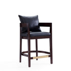 Manhattan Comfort Ritz 22" Mid-Century Modern Faux Leather Upholstered Counter Stool - Black and Dark Walnut-Mid-Century Modern Counter Stool with Backseat Perfect for Bar and Kitchen Use