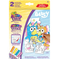 Crayola Colour & Erase Reusable Puzzle Set - Bluey-CRAYOLA COLOUR & ERASE RECOLOURABLE PUZZLE: Includes 12 Double Sided Bluey Puzzle Pieces (6" x 6"), and 4 Colour & Erase Washable Markers
