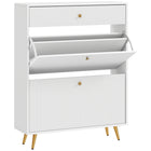 HOMCOM Shoe Storage Cabinet with 2 Flip Drawers for 12 Pairs - White-Modern style with solid colour and wave-like panels enhances appeal