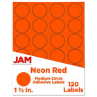 JAM Paper Round Circle Label Sticker Seals, 1 2/3" Diameter, Neon Red, 120 Pack-Circle Labels