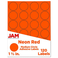 JAM Paper Round Circle Label Sticker Seals, 1 2/3" Diameter, Neon Red, 120 Pack-Circle Labels
