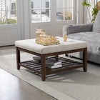 HOMCOM Storage Ottoman Coffee Table - Beige-Large open bottom shelf for easy-access, clutter-free storage