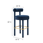 Modway Toulouse Performance Velvet Bar Stool - Midnight Blue Gold-Performance Velvet Fabric