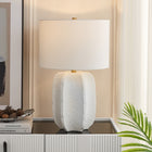Hudson&Canal Turbida 24" Tall Table Lamp with Fabric Shade - Matte White/Brass/White-Clean with a soft, dry cloth and no harsh chemicals or abrasive cleaning materials