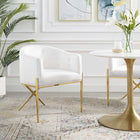 Modway Savour Tufted Performance Velvet Accent Dining Armchair - White-Gold Stainless Steel Base