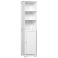 Kleankin Tall Narrow Bathroom Storage Cabinet - White-3-tier open shelves and a door cabinet for ample storage