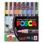 Uni Posca PC-3M Glitter Water-Based Paint Markers - Reversible Fine Tip - 0.9-1.3mm - Assorted Ink - 8 Pack-Water-based paint markers suitable for most art and craft projects on over 50 surfaces, including wood, glass, metal, plastic, ceramic, leather and more
