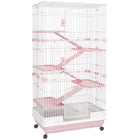 PawHut 63" H 6-Level Small Animal Cage with Universal Lockable Wheels - Pink-Ideal for small pet of large size such as rabbits, pet mink, chinchillas, etc 