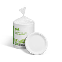 Perk Compostable Paper Plates - 9" - White - 250 Pack-Compostable plate can carry a full meal without bending or soaking through