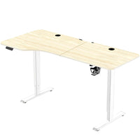 MotionGrey Ergo2 XL Adjustable Left L-Shaped Standing Desk with Memory Settings - 63" x 24" - Light Brown Top - White Frame-Affordable Pricing - This standing desk is competitively priced to provide an accessible solution for everyday workspaces, while maintaining high standards of quality, durability, and modern technology