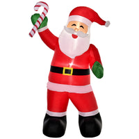 HOMCOM 8' Lit Inflatable Santa with Candy Cane Christmas Yard Decoration-Santa Claus with candy cane inflatable brings a cohesive Christmas display together 
