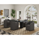 Manhattan Comfort Anna Round 23.23" Modern Faux Leather Upholstered Dining Armchair - Pewter-Heavy Plastic Foot Padding