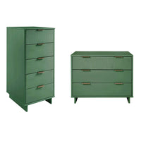 Manhattan Comfort Granville Modern Tall Narrow and Standard Dresser Set - Sage Green-Modern-Contemporary with a taste of Glam Bedroom Dresser Set. Includes 1 Tall Narrow Chest and 1 Standard Dresser