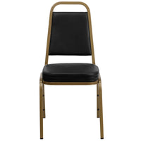 Flash Furniture HERCULES Series Trapezoidal Back Stacking Banquet Chair in Black Vinyl - Gold Frame-Multipurpose Banquet Chair