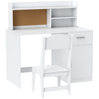 Qaba Kids Desk & Chair Set, Study Table & Chair Set with Storage - White-Features a drawer, shelves, and cabinet, keeping the study area tidy
