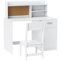 Qaba Kids Desk & Chair Set, Study Table & Chair Set with Storage - White-Features a drawer, shelves, and cabinet, keeping the study area tidy
