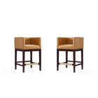 Manhattan Comfort Kingsley 21" Mid-Century Modern Faux Leather Upholstered Counter Stool - Camel and Dark Walnut - 2 Pack-Mid-Century Modern Counter Stool with Backseat Perfect for Bar and Kitchen Use. Set of 2