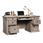 Sauder 65"W Palladia Executive Desk - Split Oak-  Cord management system also includes two desk top grommets, numerous pass-throughs, and pedestal with hinged panel for easy access