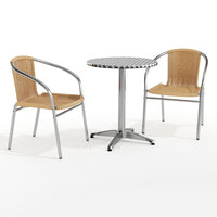 Flash Furniture 23.5'' Round Aluminum Indoor-Outdoor Table with 2 Beige Rattan Chairs (TLH-ALUM-24RD-020BGECHR2-GG)-Aluminum, Beige