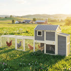 PawHut Large Chicken Coop, 134" L Wooden Chicken House with Run - Grey-Galvanized wire mesh and secure locks protect your flock from predators
