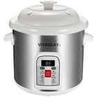 Vitaclay Smart Stoneware Multicrocks & Stockpot - 6.5 qt.-Our low temperature setting adds an extra bonus -- probiotic-rich creamy yogurt. Discover nature's culinary secret for good health and vitality -- unglazed clay. Organic clay activates enzymes and minerals in your foods, so it extracts extra flavors and nutrients from your recipes. Clay is also alkalizing, paramagnetic and infrared. Unglazed clay is the Number one choice for bone broth as it amplifies flavors, and alkalizes foods, increasing the posi