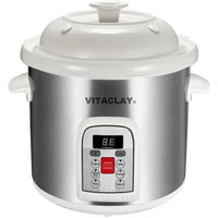 Vitaclay Smart Stoneware Multicrocks & Stockpot - 6.5 qt.-Our low temperature setting adds an extra bonus -- probiotic-rich creamy yogurt. Discover nature's culinary secret for good health and vitality -- unglazed clay. Organic clay activates enzymes and minerals in your foods, so it extracts extra flavors and nutrients from your recipes. Clay is also alkalizing, paramagnetic and infrared. Unglazed clay is the Number one choice for bone broth as it amplifies flavors, and alkalizes foods, increasing the posi