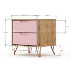 Manhattan Comfort Rockefeller Mid-Century Modern 3-Piece Bedroom Dresser Set - Nature/Rose Pink-Includes Spacious Drawers With Simple .75 Gliding Mechanism.