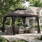 Outsunny 10 ft W x 10 ft L Soft-top Patio Gazebo Deck Canopy - Coffee-Two-tired roof with netting allows good airflow
