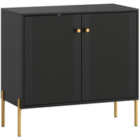 HOMCOM Modern 31.5" L Sideboard Buffet Cabinet with Fluted Doors - Black-Features fluted doors and gold accents, instantly elevating your room's style