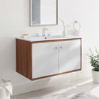 Modway Transmit 36" Wall-Mount Bathroom Vanity - Walnut/White-Ceramic Sink Basin
