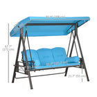 Outsunny 3-Seater Porch Swing Heavy Duty with Tilt Canopy - Light Blue-Swing sets for backyard is built with steel frame in powder coated finish, stable and tough, holds up to 792lbs
