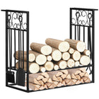 HOMCOM Heavy Duty Firewood Wood Log Rack Vintage Design Firewood Storage Shelf with 4 Tools - Black-The log holders for firewood holds a good amount of wood to keep your fireplace going all day   