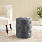 Modway Amour Tufted Button Round Performance Velvet Ottoman - Grey-Performance Velvet Polyester Upholstery