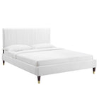 Modway Peyton Performance Velvet Full Platform Bed with Wood Legs and Gold Metal Sleeves - White-Stain-Resistant Performance Velvet