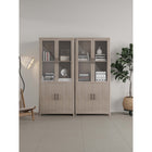 Manhattan Comfort Jodie 31" Mid-Century Modern Bookcase - Whitewashed Oak - Set of 2-2 Soft Close Tempered Glass Panel Display Doors on Top and 2 Ribbed Manufactured Wood Soft Close Doors on Bottom