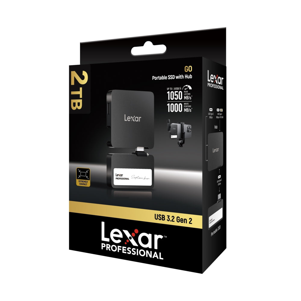 Lexar Professional GO SSD 2TB ハブ付きモデル Lexar Professional Go Portable SSD with Hub - 2 TB - Black