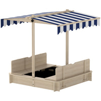Outsunny Covered Kids Square Sandbox with Lid & Adjustable Canopy - 41.7" x 41.7" - Natural-Eliminate glare, heat, and sunburns, letting play last longer with a adjustable canopy 