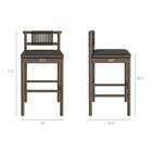 Modway Eleni Outdoor Teak Wood Bar Stools 2-Piece Set - Weathered Grey/Flint-Woven Rope Backrest