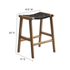Modway Saoirse Faux Leather Wood Counter Stool - Walnut Black - Set of 2-Basket Weave Design