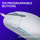 Logitech G203 LightSync RGB Gaming Mouse - White-The six-button mouse design offers comfort and control. with Logitech G HUB, assign commands, controls, or key binds to customize and simplify your gameplay experience