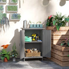 Outsunny Outdoor Wood Garden Shed with 2-Tier Shelves - Grey-Flat galvanized top withstands all weather, simplifies cleaning 