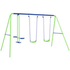 Outsunny 3 in 1 Metal Swing Set with Double Swings, Glider, Kids Swing Set - Green-Including multiple play options . 