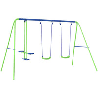 Outsunny 3 in 1 Metal Swing Set with Double Swings, Glider, Kids Swing Set - Green-Including multiple play options . 