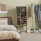 HOMCOM Mirror Jewelry Cabinet - 18.4" L x 14.4" W x 59.6" H - Rustic Brown-Full-length mirror to get ready in, the angle is adjustable to suit you 