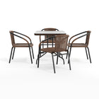 Flash Furniture 28" Square Glass Metal Table with Dark Brown Rattan Edging & 4 Dark Brown Rattan Stack Chairs-Top Size: 28" Round
