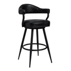 Armen Living Justin 30" Bar Height Swivel Bar Stool in Vintage Black Faux Leather with Black Metal Legs-It can be tough crafting the perfect seating option for our customers, we are always thinking of the most unique ideas for the best user experience. Providing these features is one way we can do this and help exceed your expectations. The wonderful full 360-degree swivel function allows for maximum mobility. The smooth glide swivel function allows you to change directions with ease, making this your new f